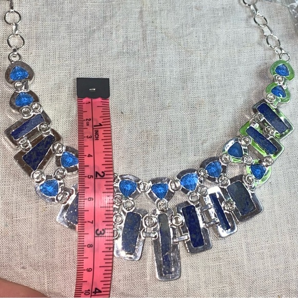 Sophisticated Lapis Lazuli + Blue Topaz statement cluster Necklace - Picture 4 of 12